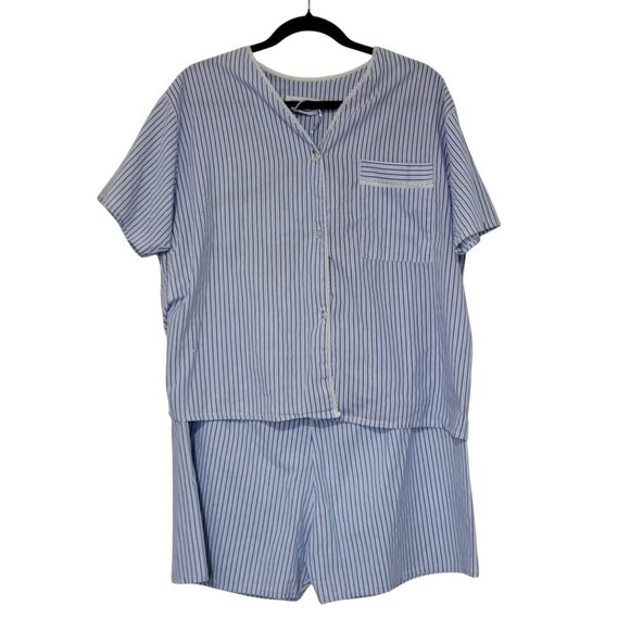 Vtg Lady Lindsay Pajama Set Women's Large Lounge Pinstriped Short Sleeve Shorts - Picture 2 of 9